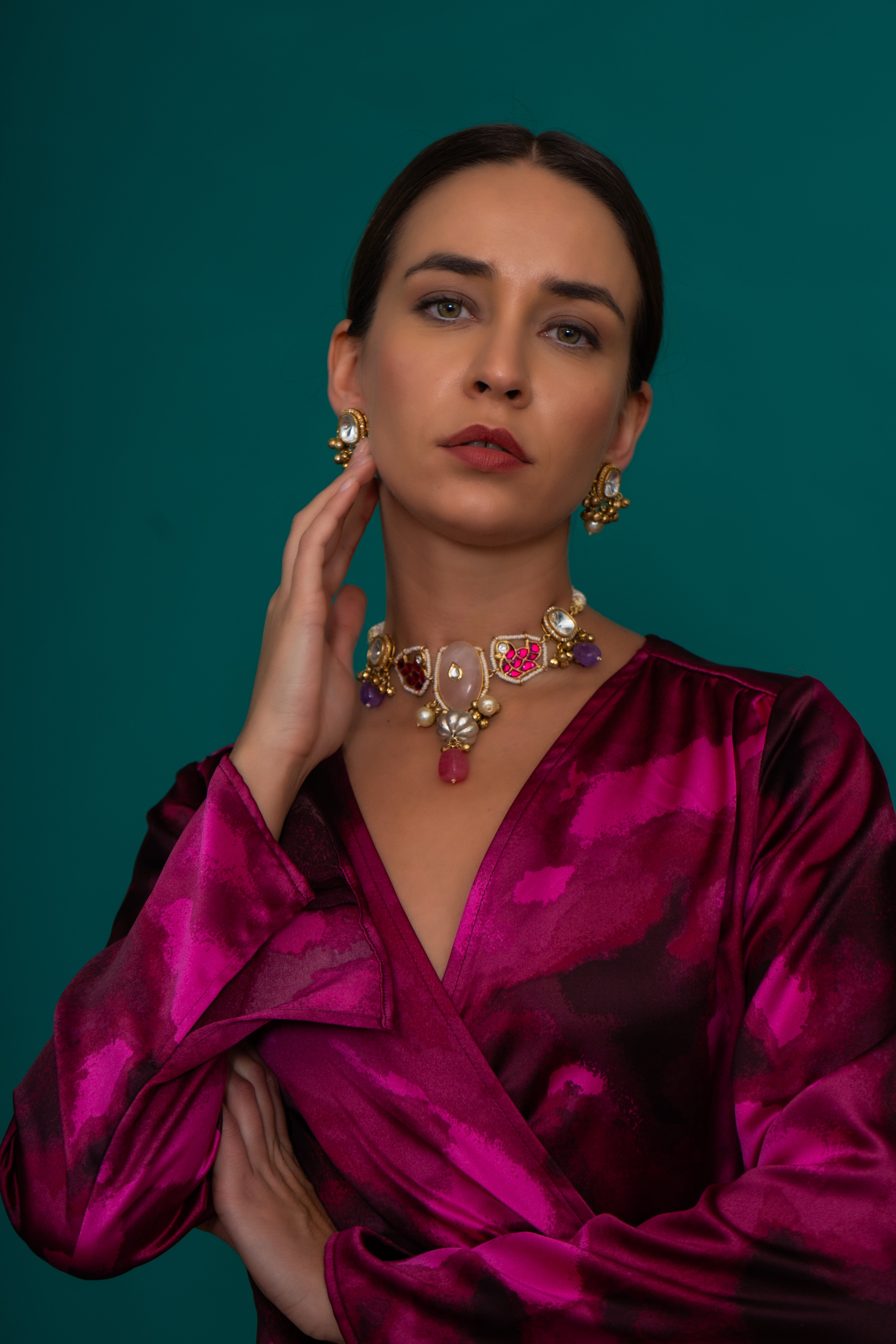 Ghazal Jadau Rose Necklace set